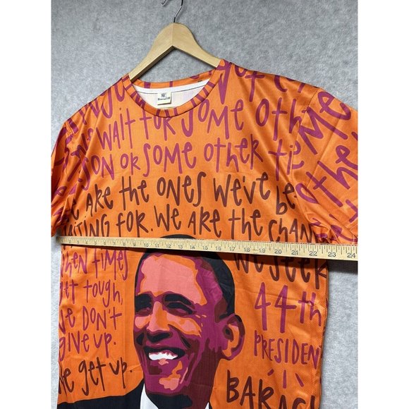 NOS Barack OBAMA Shirt Men 3xl Bay 2XL Fit We are the Change AOP Orange Black - Picture 4 of 6
